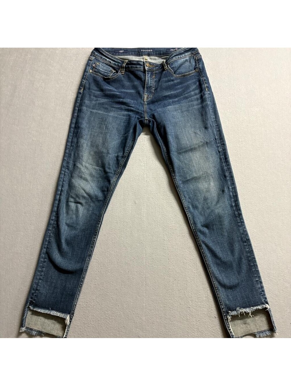 Vigoss Jagger Skinny Jeans Womens 30 Classic Fit Blue Denim Fringed Step Hem